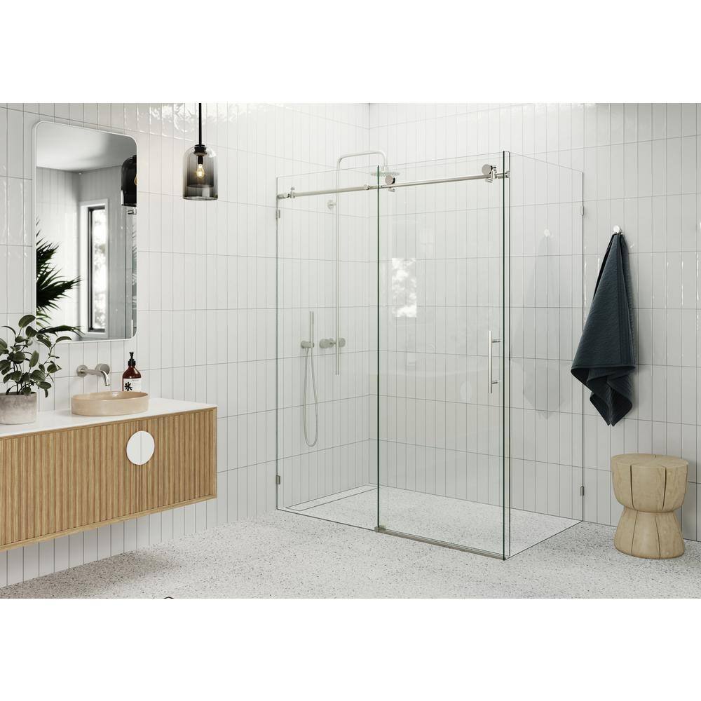 Glass Warehouse 60 in. W x 78 in. H Rectangular Sliding Frameless Corner Shower Enclosure in Nickel with Clear Glass 90SL-60-36-BN