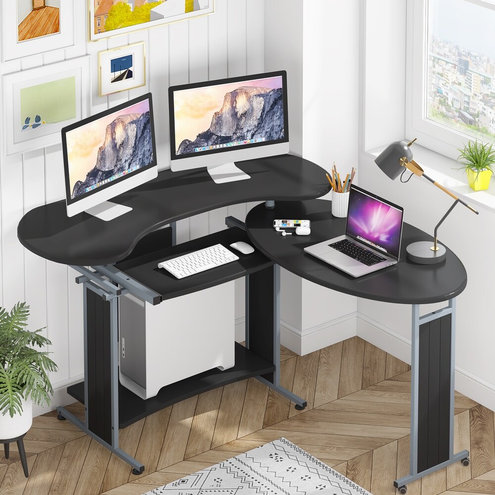 L Shaped Computer Desk  Rotating Corner Desk   Modern Office Study Workstation