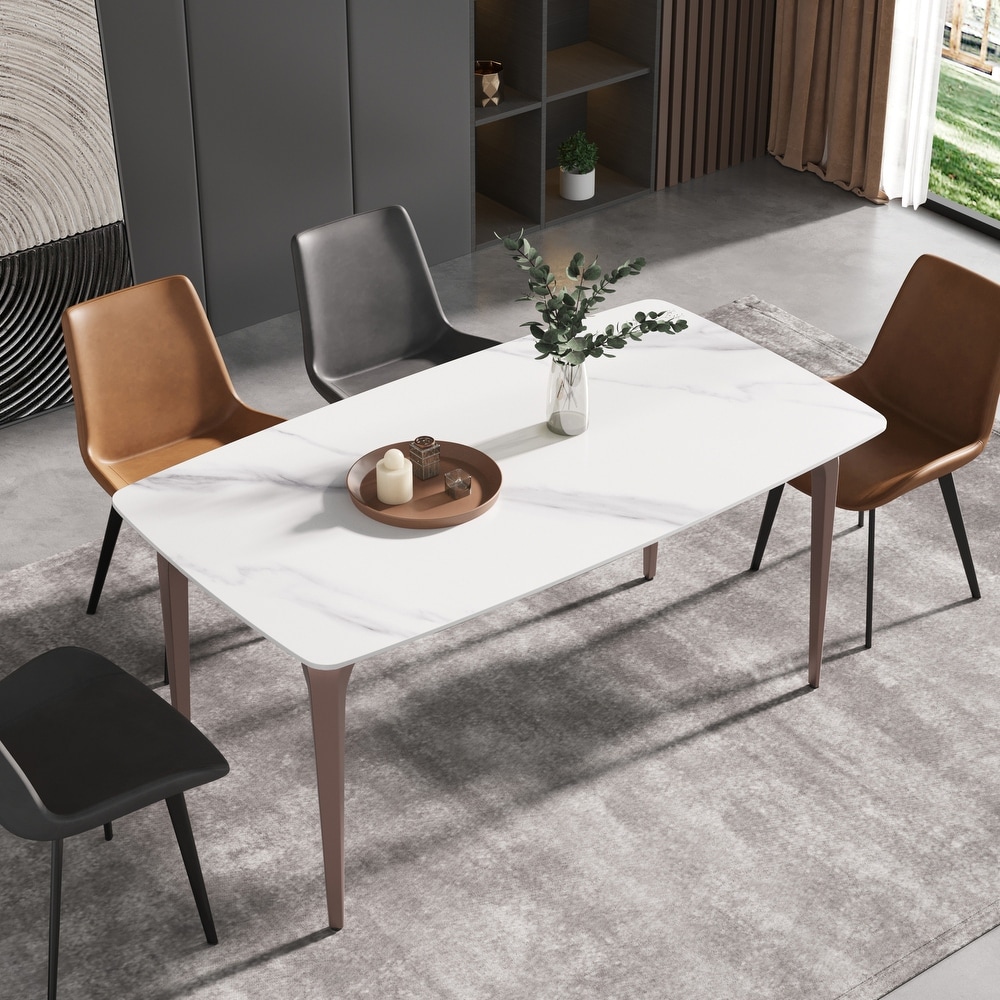 Modern Slate Dining Table  Rectangular Sintered Stone Top and Metal Legs.