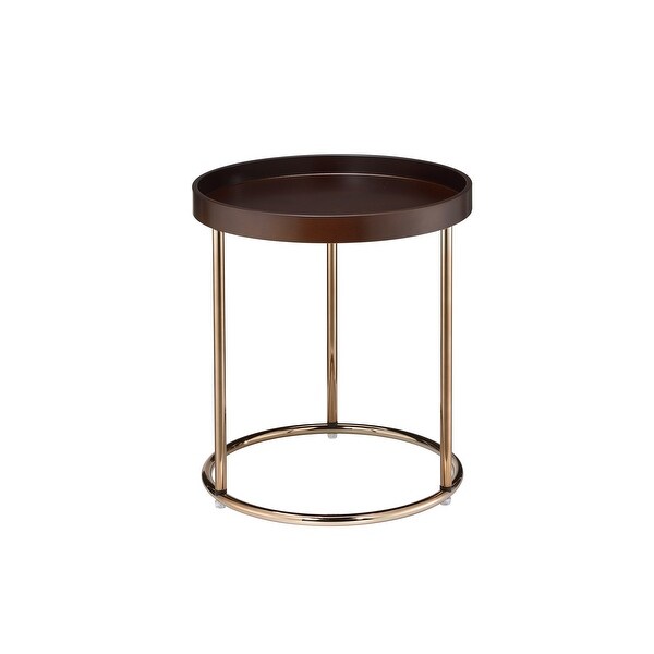 21.75 Inches Wooden Lipped Edge Side Table with Metal Legs， Brown