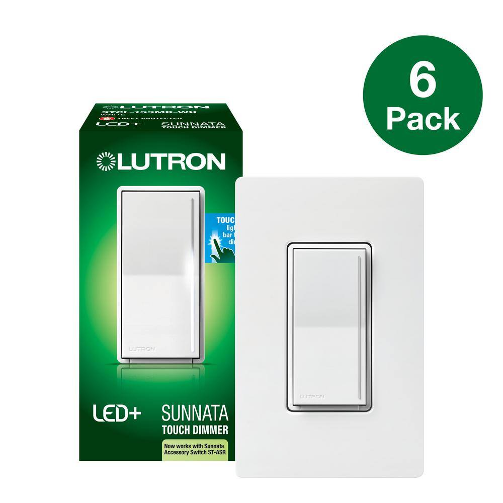 Lutron Sunnata Touch Dimmer Switch wWallplate for LED Bulbs 150W3 Way or Multi Location White (STCL-6PKMRW-WH) (6-Pack) STCL-6PKMRW-WH