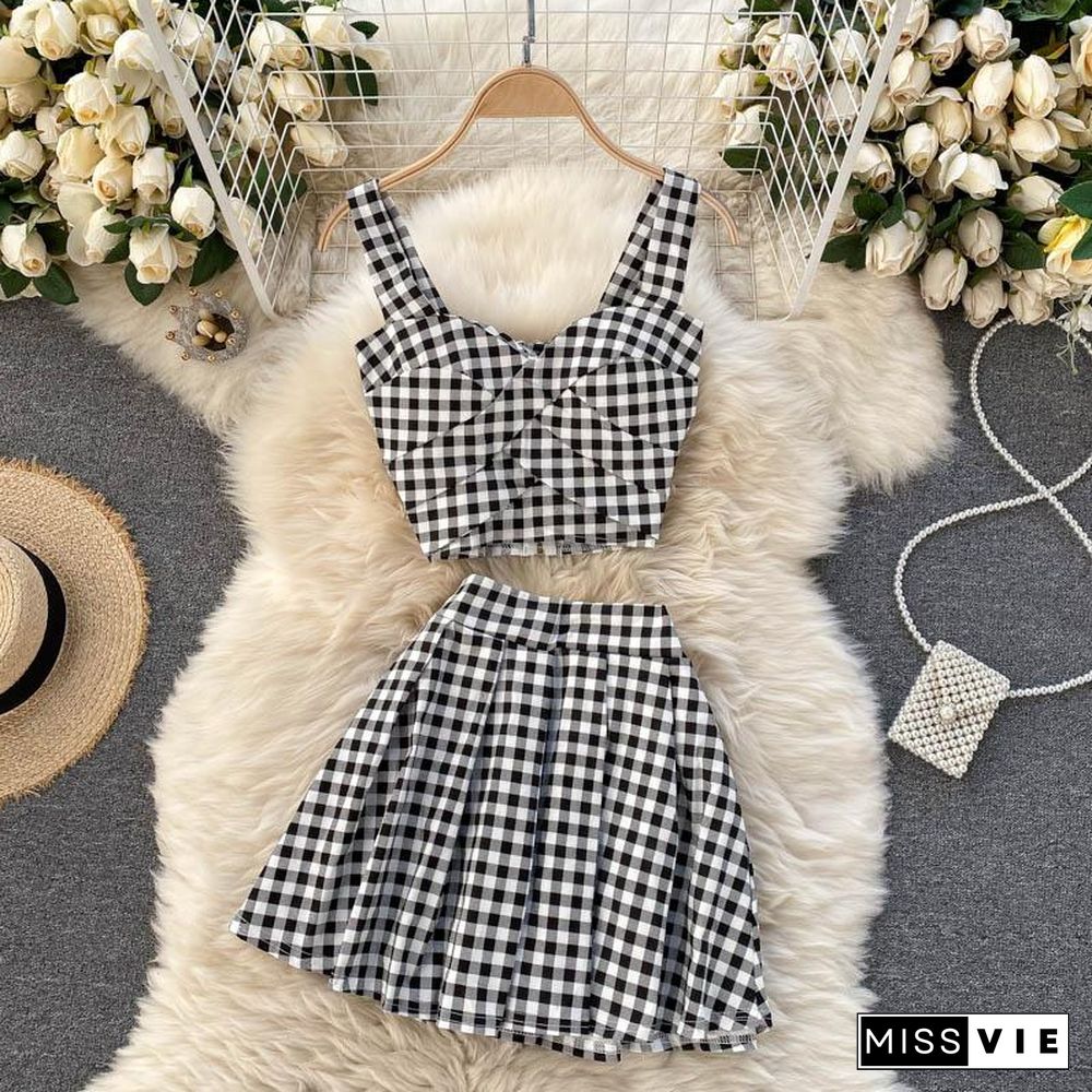 Plaid Cami Tank Two-Piece Set P13910