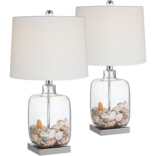 High Set Of 2 Clear Glass Fillable Sea Shells White Drum Shade For Living Room Family Bedroom