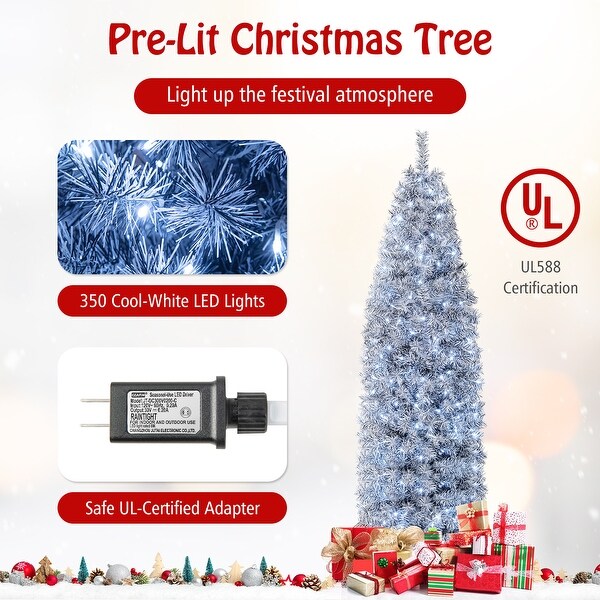 7 FT PreLit Artificial Christmas Tree with CoolWhite LED Lights Black and White