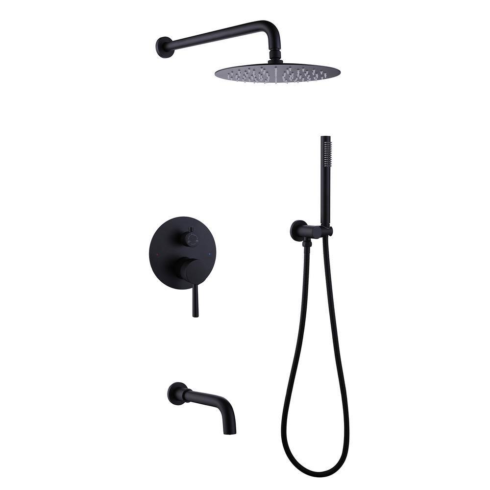 Maincraft Single Handle 3-Spray Tub and Shower Faucet 1.8 GPM with 10 in. Shower Head in Matte Black (Valve Included) HKSS34