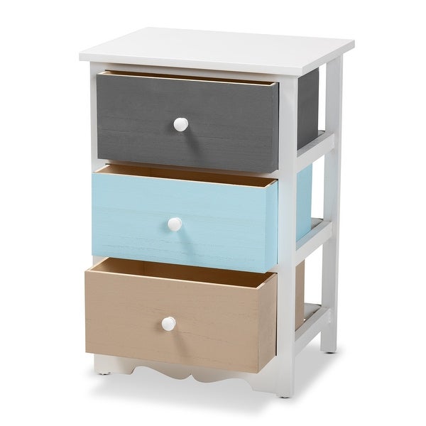 Baxton Studio Kalila Modern and Contemporary White and Multi-Colored Finished Wood 3-Drawer End Table - - 34847533