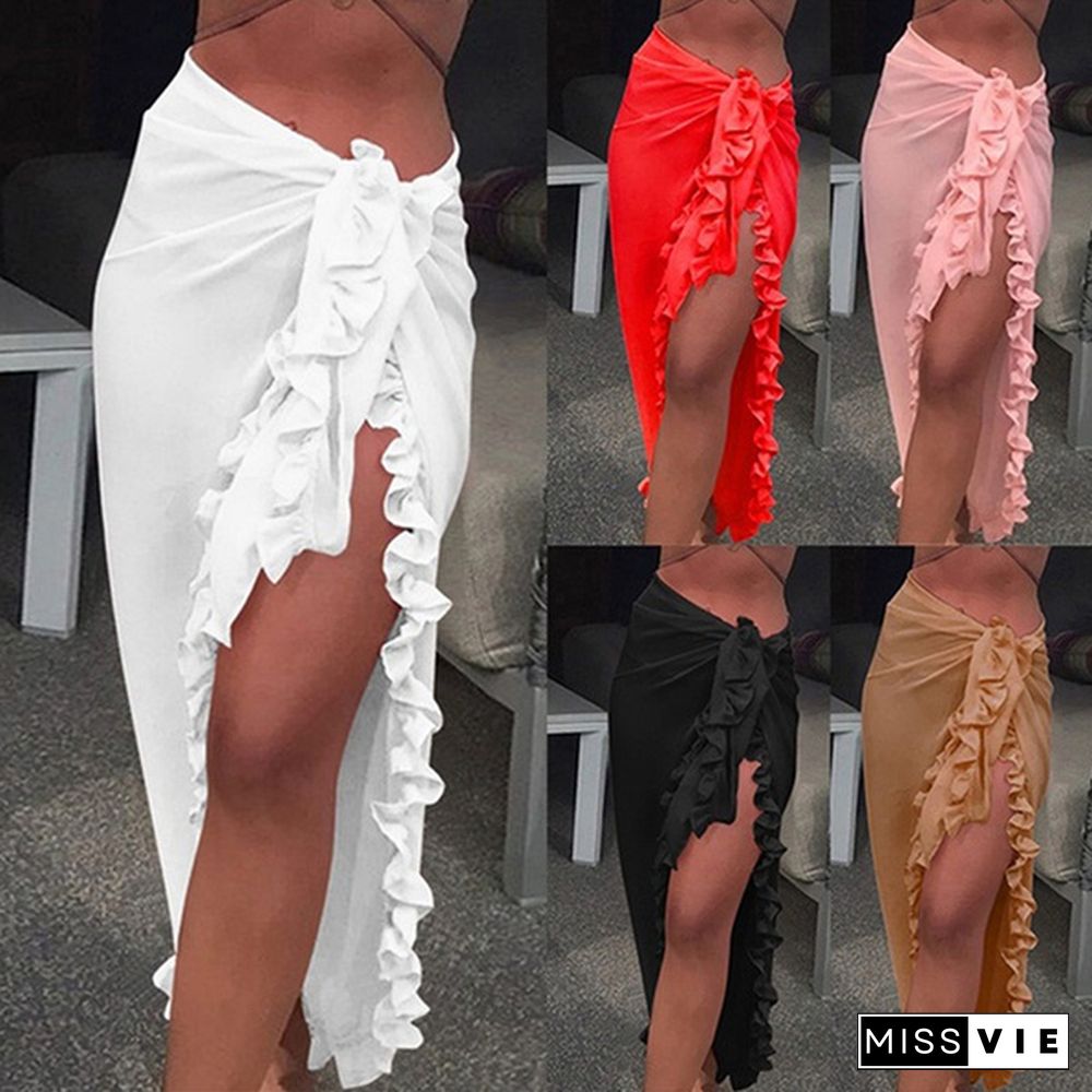 1Pc Summer Women Beach Skirt Ruffle Sarong Bikini Cover Up Chiffon Wrap