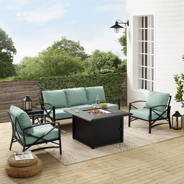 Kaplan 5Pc Outdoor Metal Sofa Set W/Fire Table