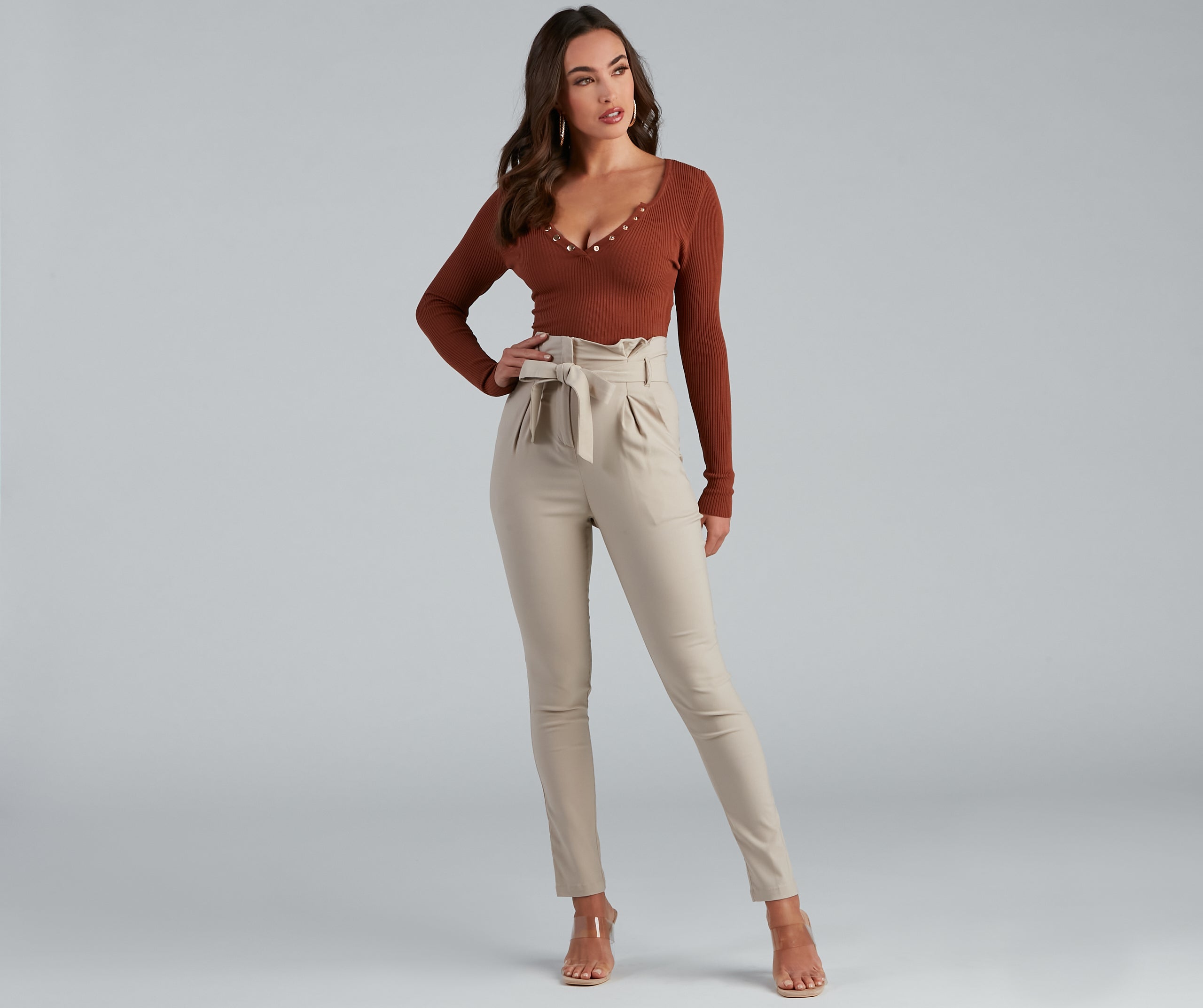 High Waist Paperbag Skinny Dress Pants