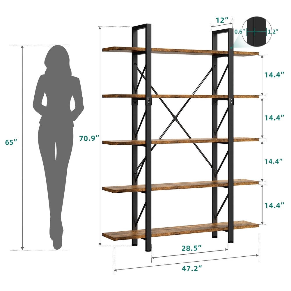 Roul Wood 5 Tier Bookshelf Freestanding 5 Shelf Bookcases Open Display Storage