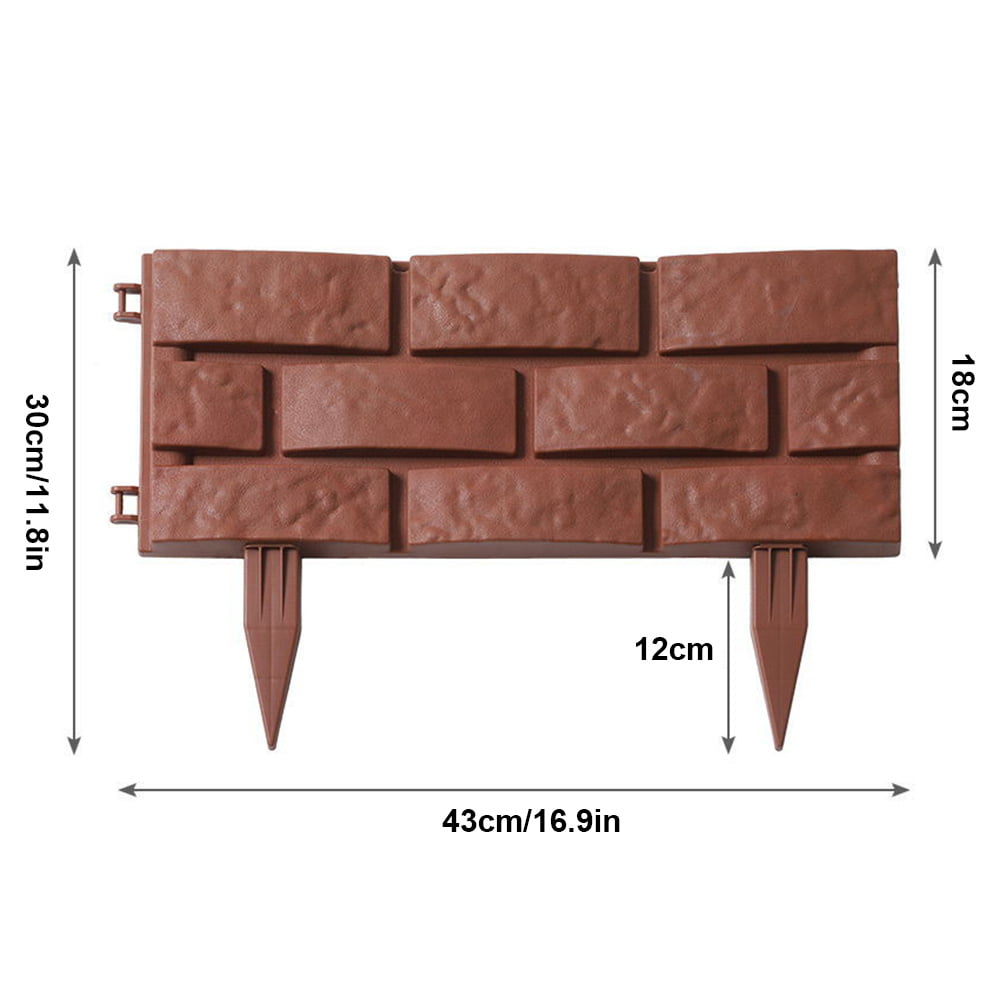 Fyeme 1Pc Terracotta Brick Effect Plastic Fence,Garden Fence Plant Border Decorations DIY Landscape Splicing Fence,Br