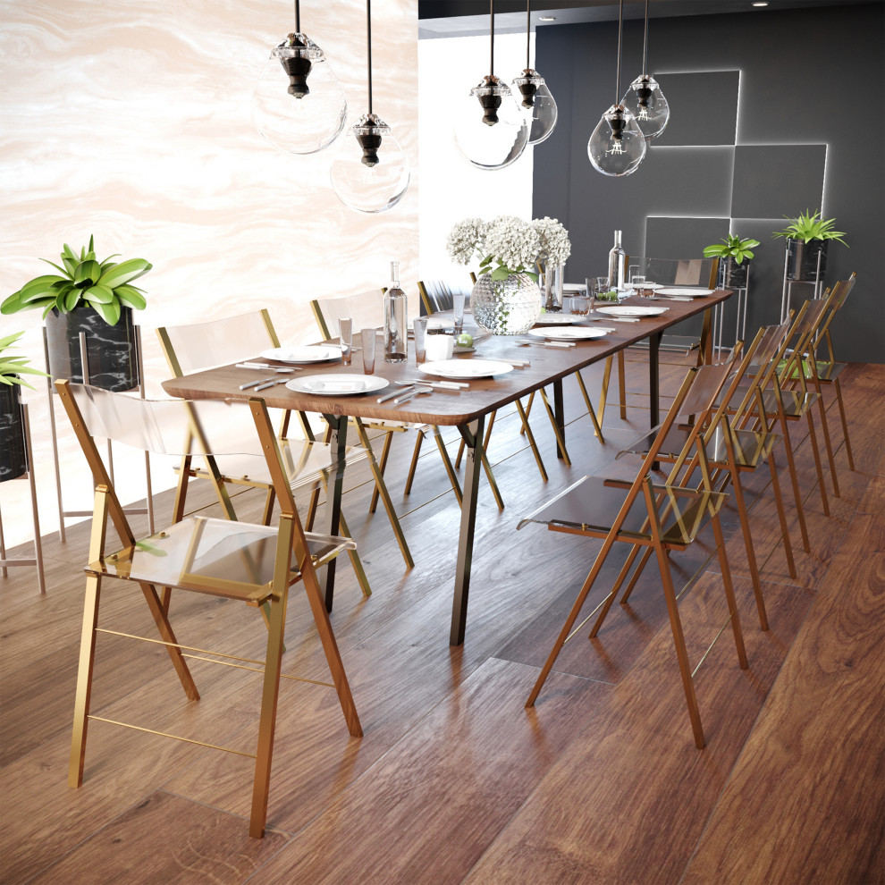 LeisureMod Menno Clear Acrylic Dining Folding Chair With Gold Base  Set of 4   Contemporary   Folding Chairs And Stools   by LeisureMod  Houzz