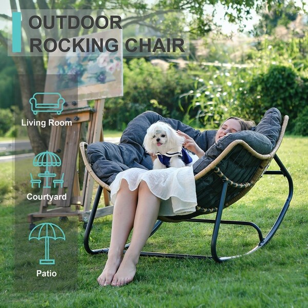 Outdoor Rocking Chair，Patio Egg Rocking Chair，Indoor Papasan Chair，Rattan Wicker Lounge Chair，Comfy Modern Royal Chair