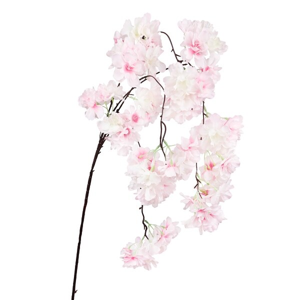 Set of 3 Pink Artificial Cherry Blossom Cluster Flower Stem Hanging Spray 58in