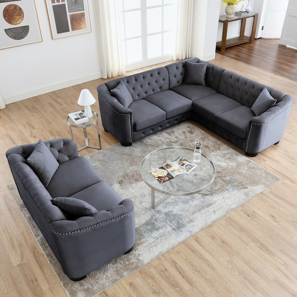 2 Piece Sofa Sets Velvet Corner Sofa+2 Seater Combination Sofa