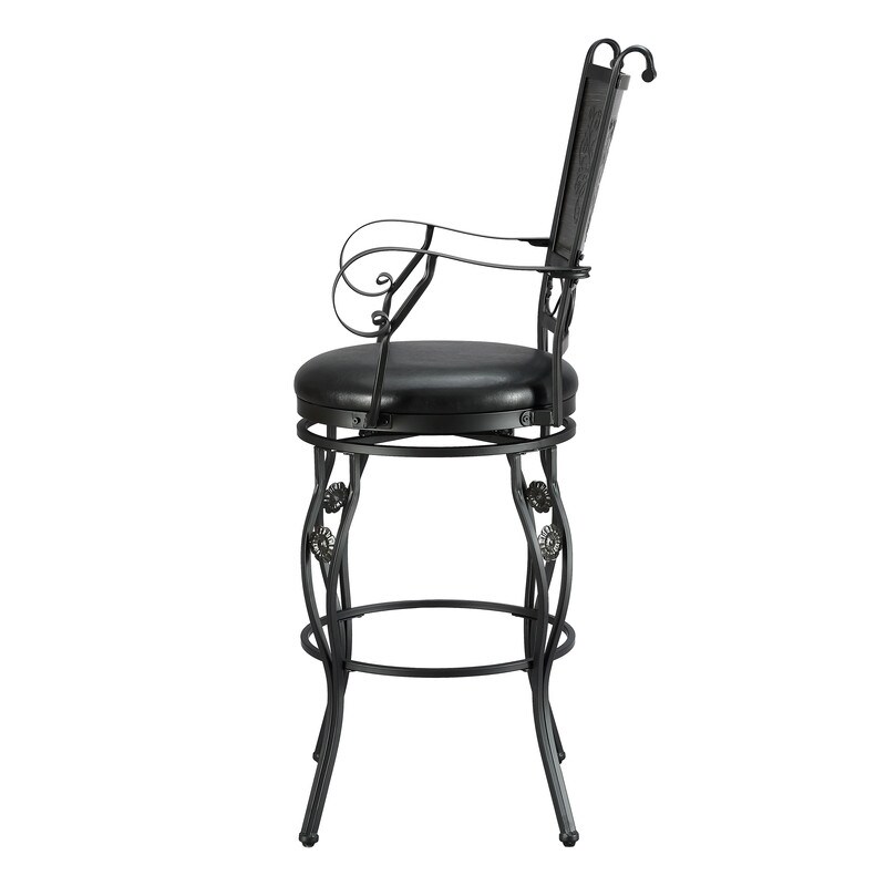 Elle Big   Tall Black Metal Swivel Barstool with Faux Leather Seat