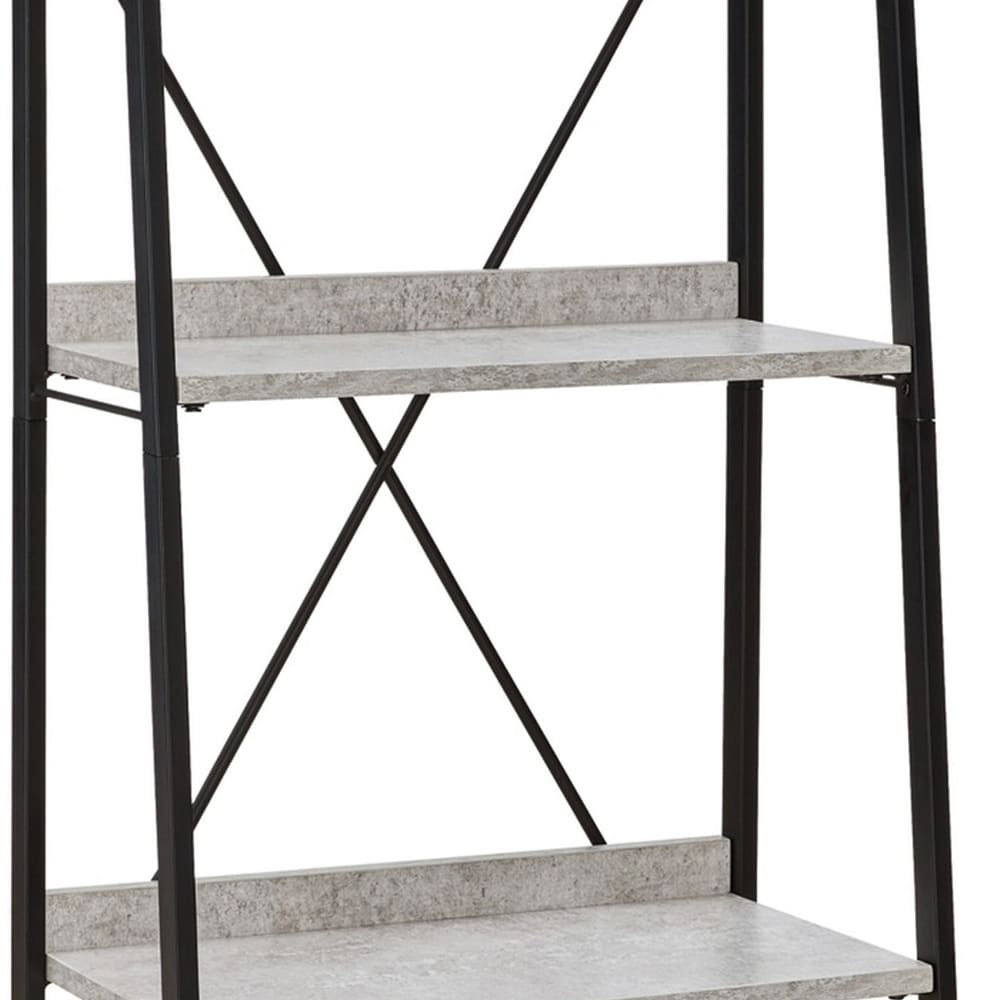 70 Inch Freestanding Bookcase  5 Concrete Melamine Shelves  Metal Frame