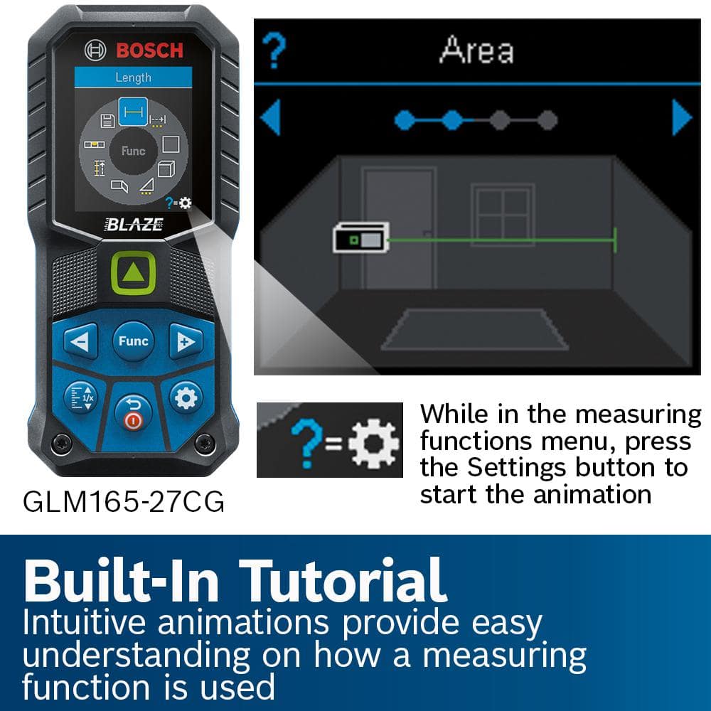 Bosch BLAZE 165 ft. Green Laser Distance Tape Measuring Tool with Bluetooth, Haptic Feedback, and Measurement Rounding GLM165-27CG