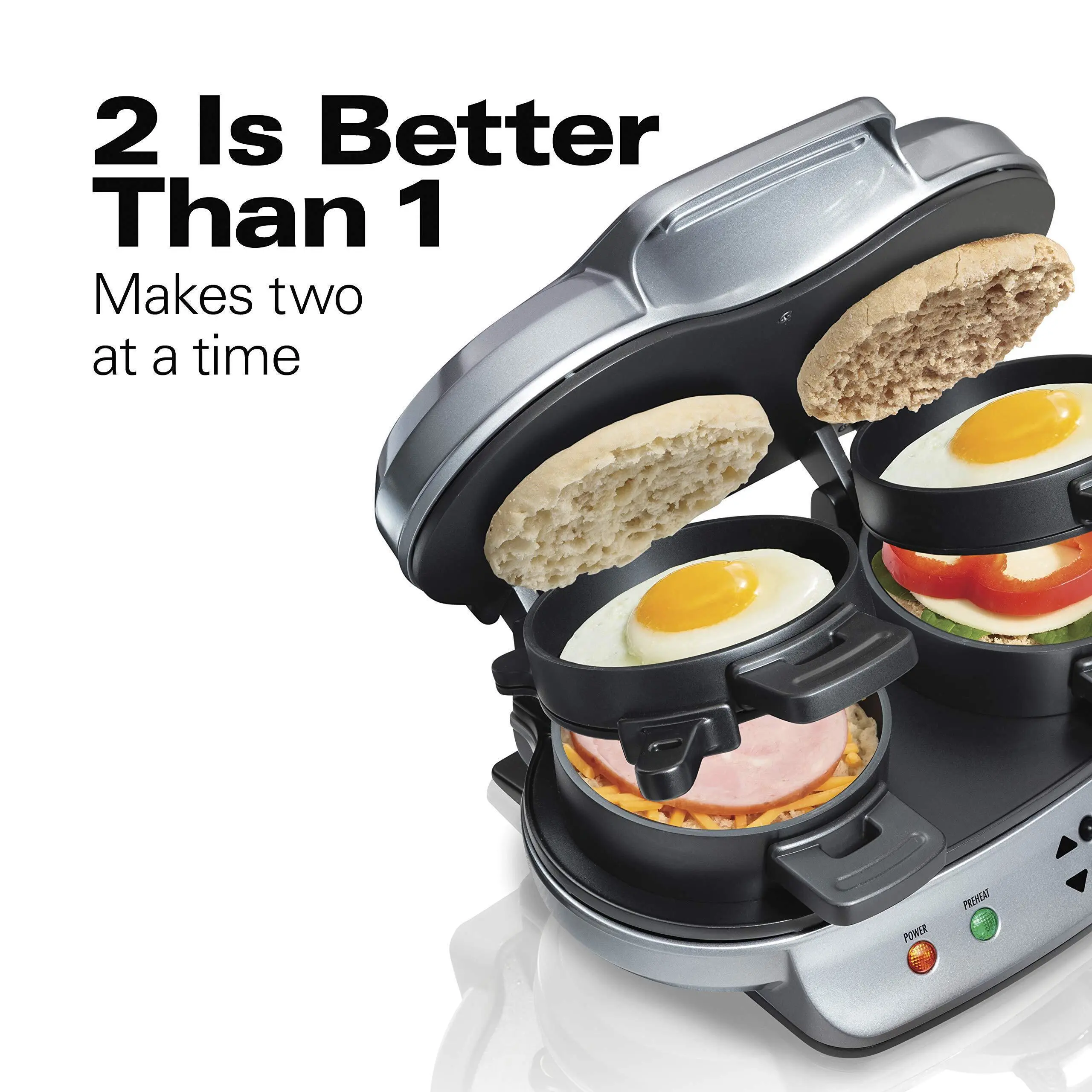 Dual Breakfast Sandwich Maker with Timer - Silver