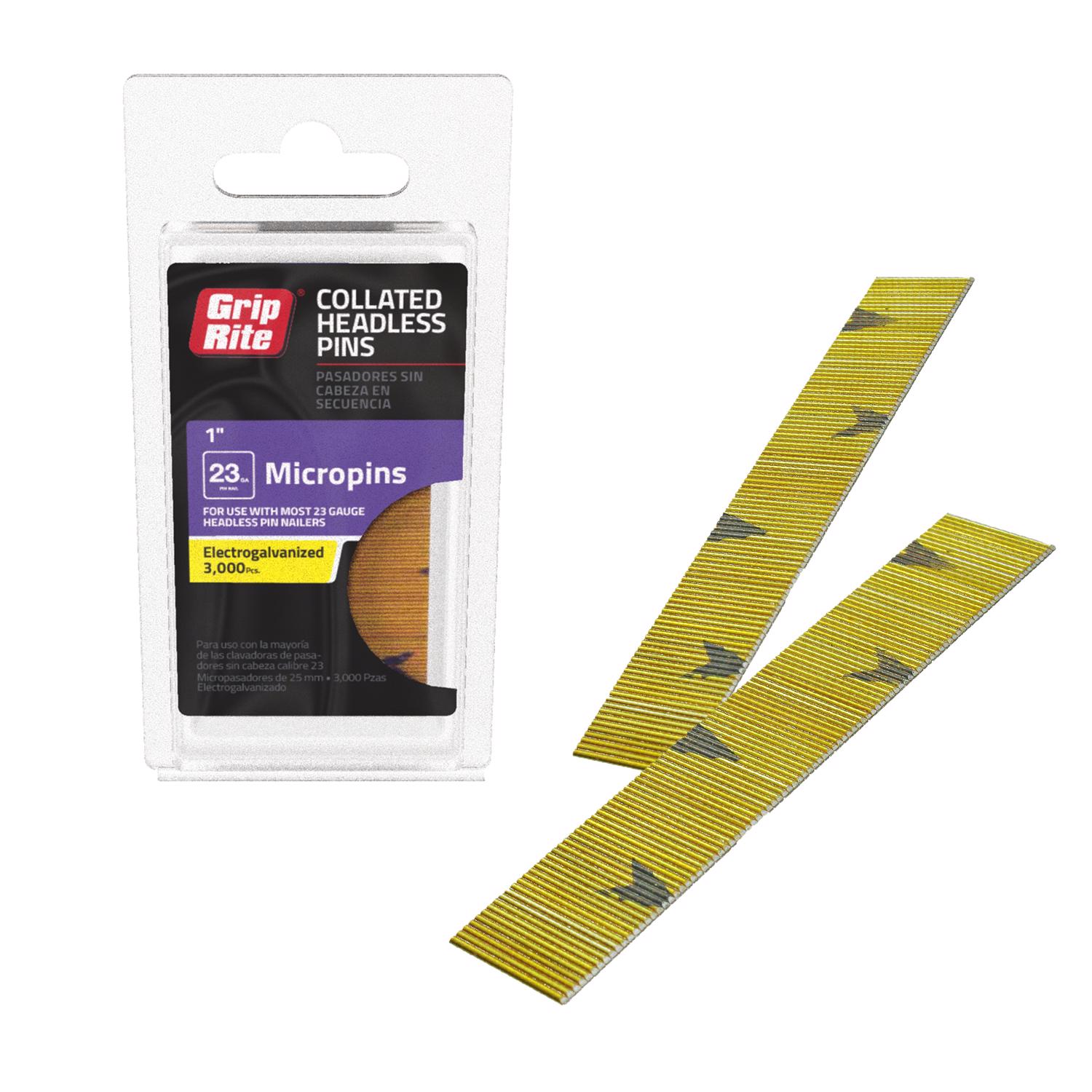 Grip-Rite 1 in. 23 Ga. Straight Strip Electro Galvanized Micro Pins 3000 pk