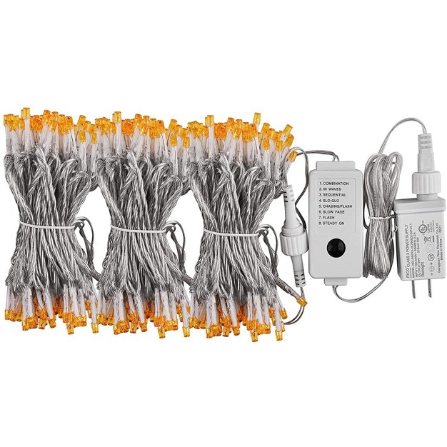 Joiedomi 300 Orange Led Clear Wire String Lights 8 Modes