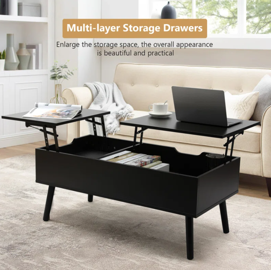 Lift Top Coffee Table with Storage, Double Lift Top Rectangular Storage Coffee Table