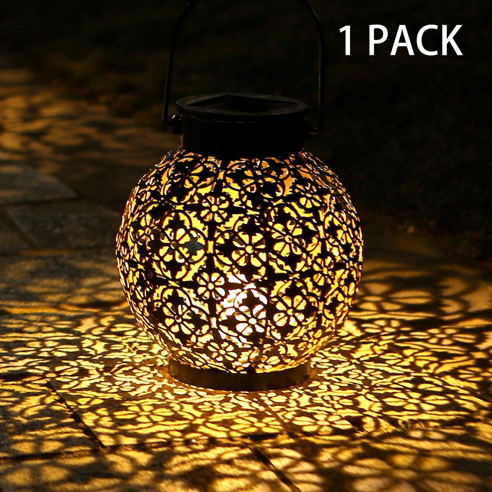 Tomshine Outdoor Solar Lantern Light Hollowed-out Design Decorative Metal Hanging LED Lights Sensitive Lighting Control Lamp IP44 Water Resistant for Patio Courtyard Balcony Garden 1pcs