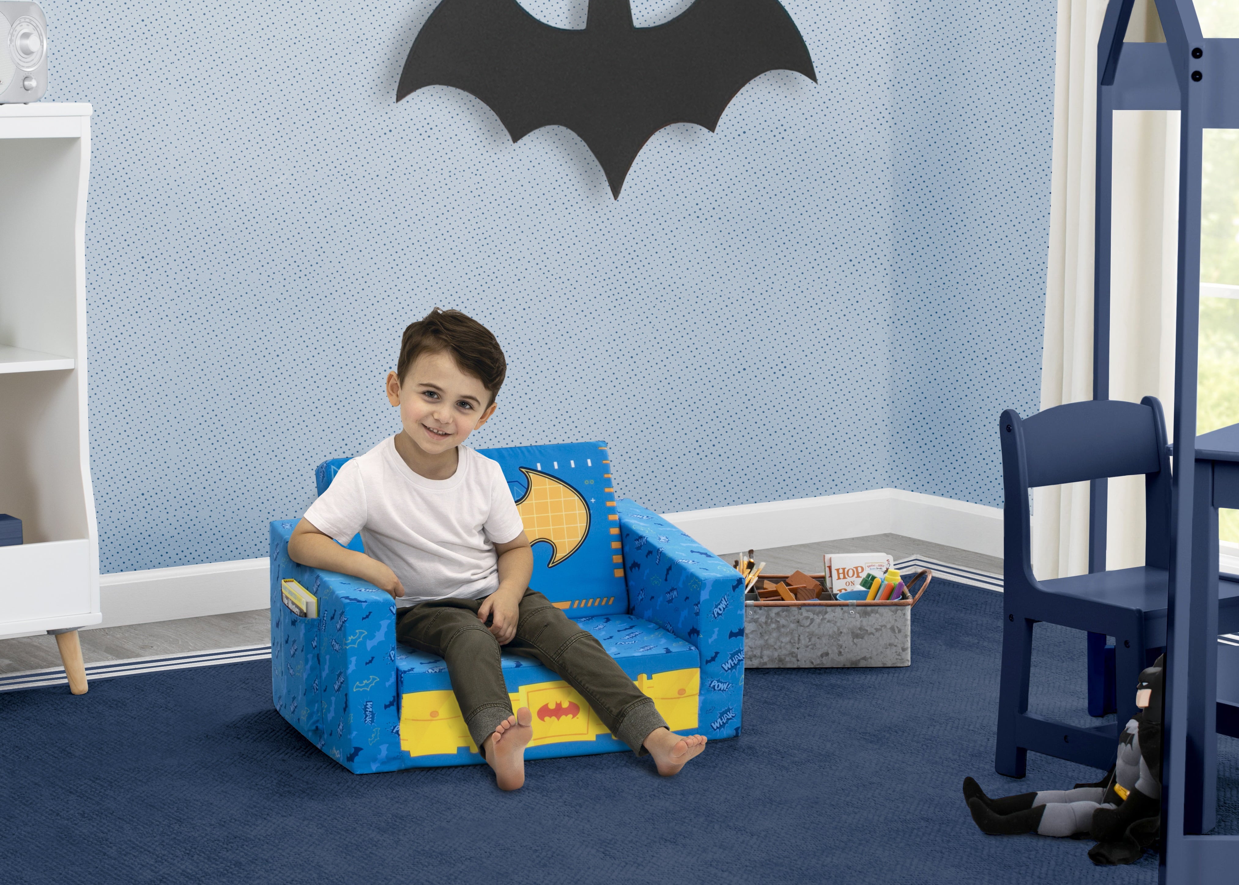 Batman Cozee Flip-Out Chair - 2-in-1 Convertible Chair to Lounger for Kids by Delta Children