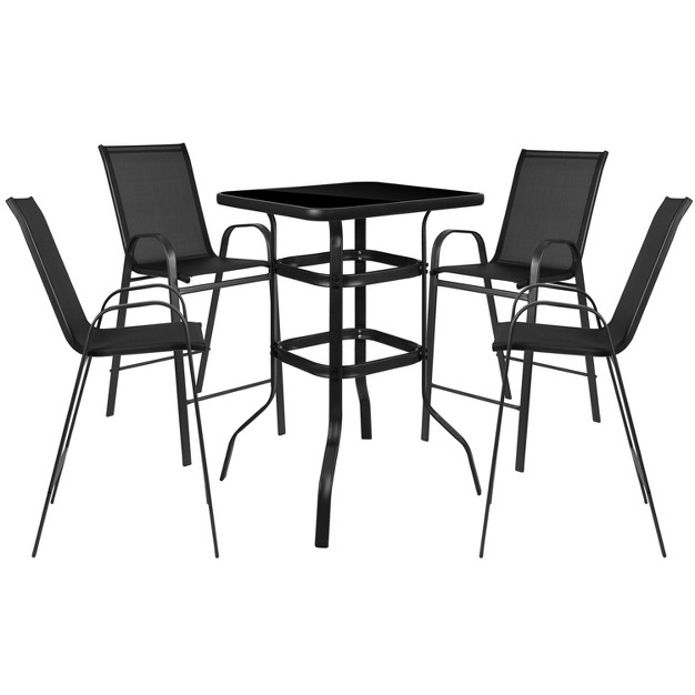 Flash Furniture Outdoor Dining Set 4 person Bistro Set Outdoor Glass Bar Table With All weather Patio Stools