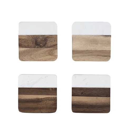 Marble & Acacia Wood Coaster Set