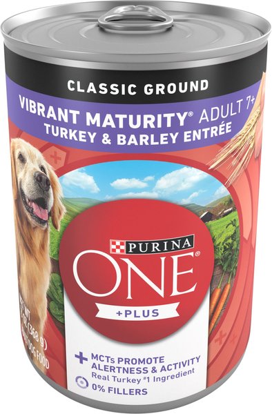 Purina ONE +Plus Adult Classic Ground Vibrant Maturity Adult 7+ Turkey and Barley Entree Canned Dog Food