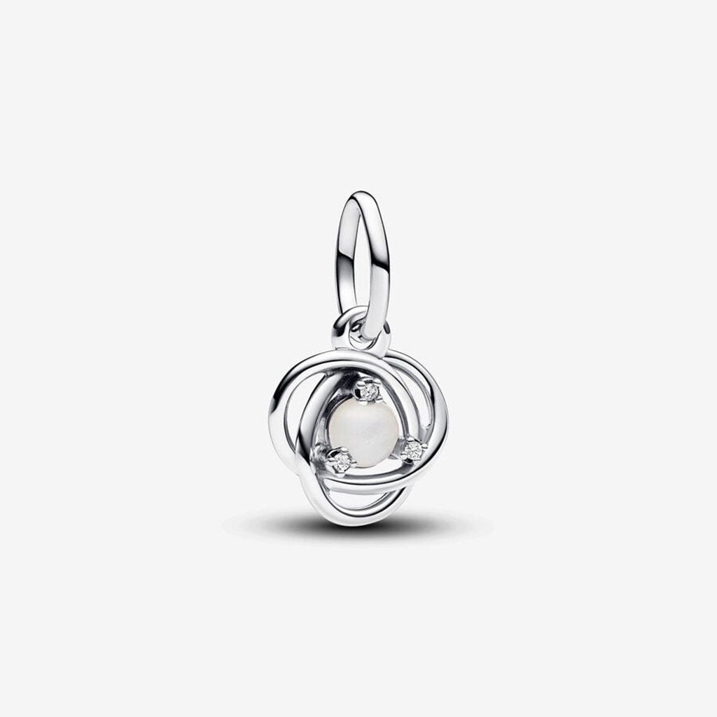 PANDORA  June White Eternity Circle Dangle Charm - Sterling Silver