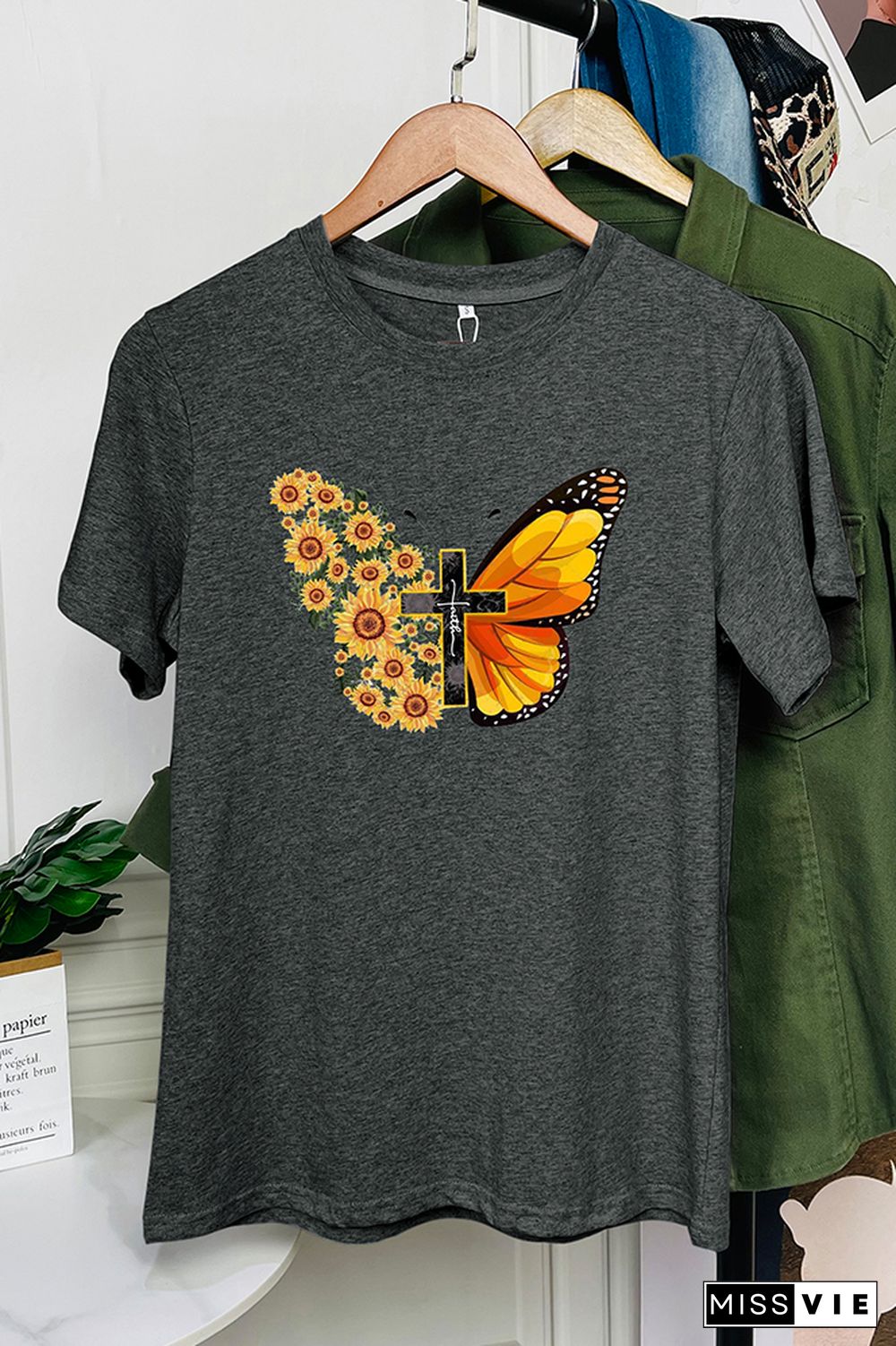 Butterfly Print Short Sleeve Graphic Tee Wholesale