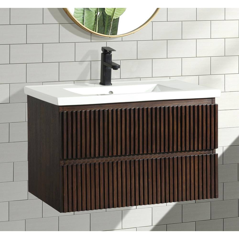 Ari Kitchen and Bath San Diego 30 in. W x 18.7 in D x 19.50 in. H Bath Vanity in Walnut with Ceramic Vanity Top in White with White Basin AKB-DIEGO-30-WALNUT