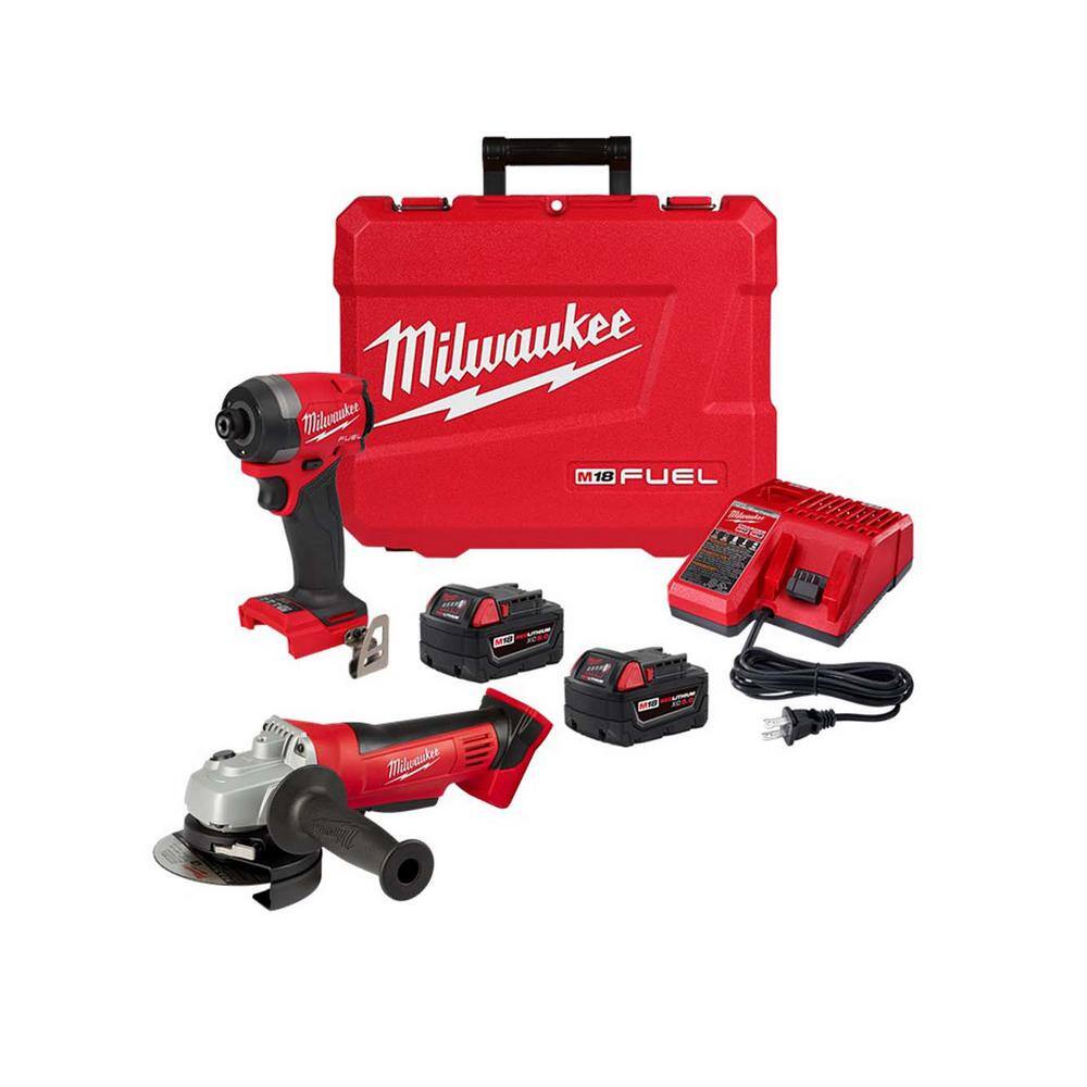 MW M18 FUEL 18-V Lithium-Ion Brushless Cordless 14 in. Hex Impact Driver Kit with 4-12 in. Cut-OffGrinder 2953-22-2680-20