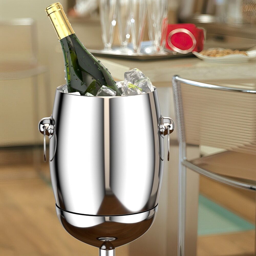 Stainless Steel Traditional Ice Bucket w/ Stand Wine Holder   10.2\