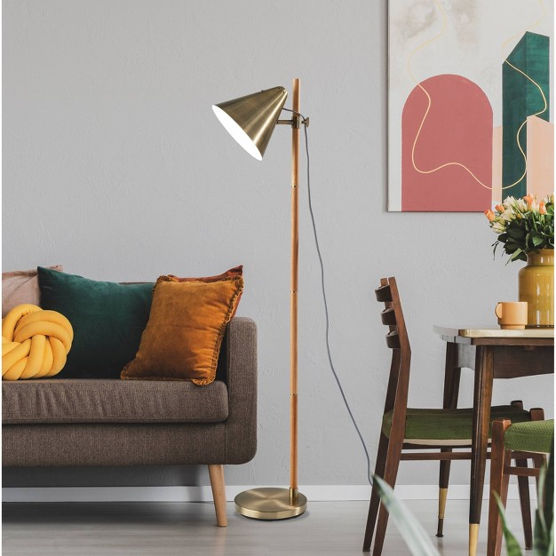 Bryn Floor Lamp Natural Rubberwood Antique Brass Adesso