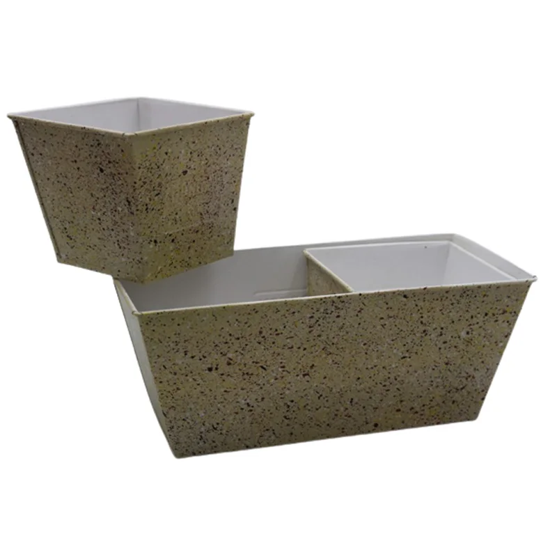 Iron Rectangle Planter Both Side Garden Embossed Caramel Marble Garden Pots For Garden Supplies