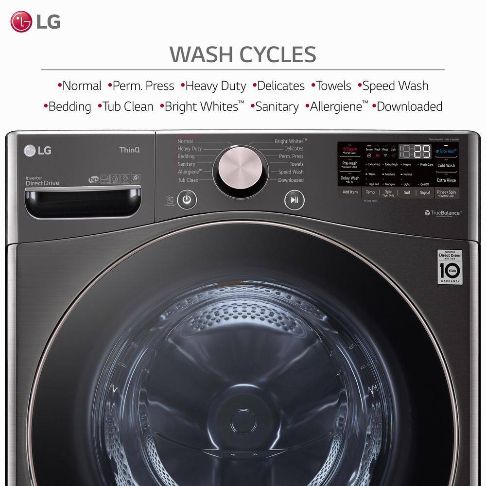 LG 4.5 Cu. Ft. Stackable SMART Front Load Washer in Black Steel with Steam and TurboWash360 Technology WM4000HBA