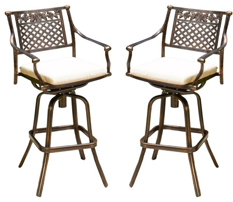 Noble House Sebastian Cast Aluminum Barstool with Cushions (Set of 2)   Traditional   Outdoor Bar Stools And Counter Stools   by Homesquare  Houzz