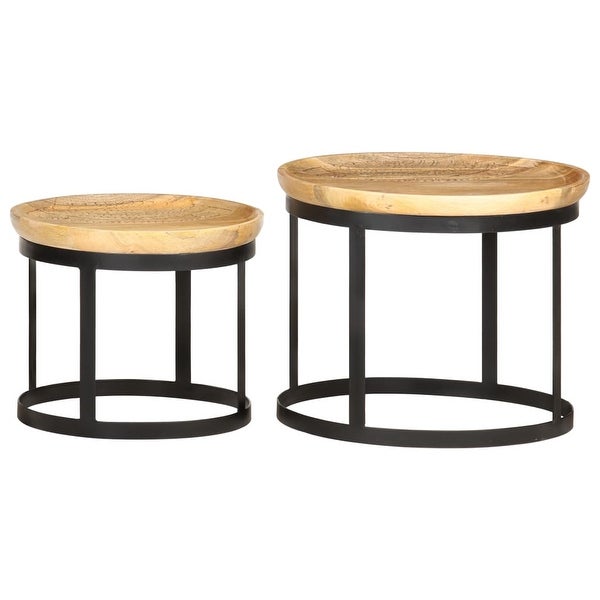 vidaXL Round Side Tables 2 pcs Solid Mango Wood and Steel - 20.9