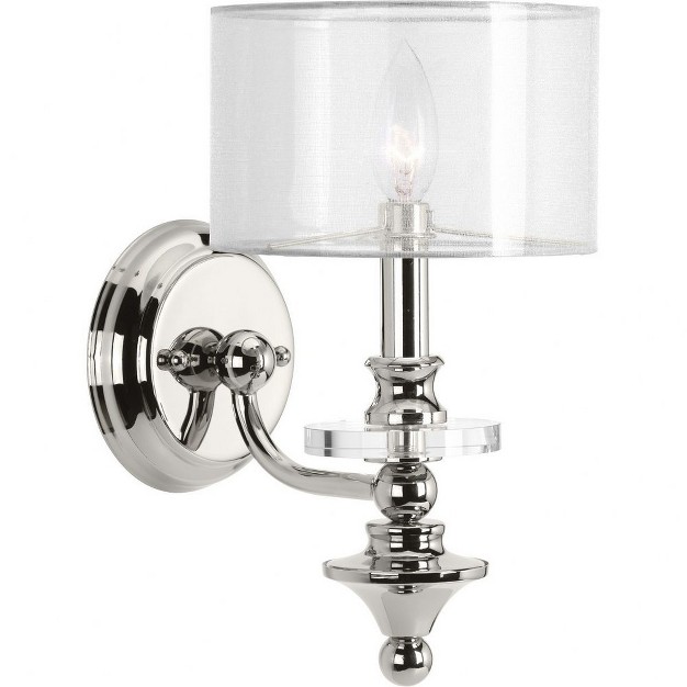 Progress Lighting Marche 1 light Wall Sconce Polished Nickel Sheer Silver Organza Shade