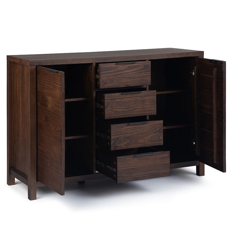 Simpli Home Hollander Solid Wood Sideboard Buffet - Warm Walnut Brown