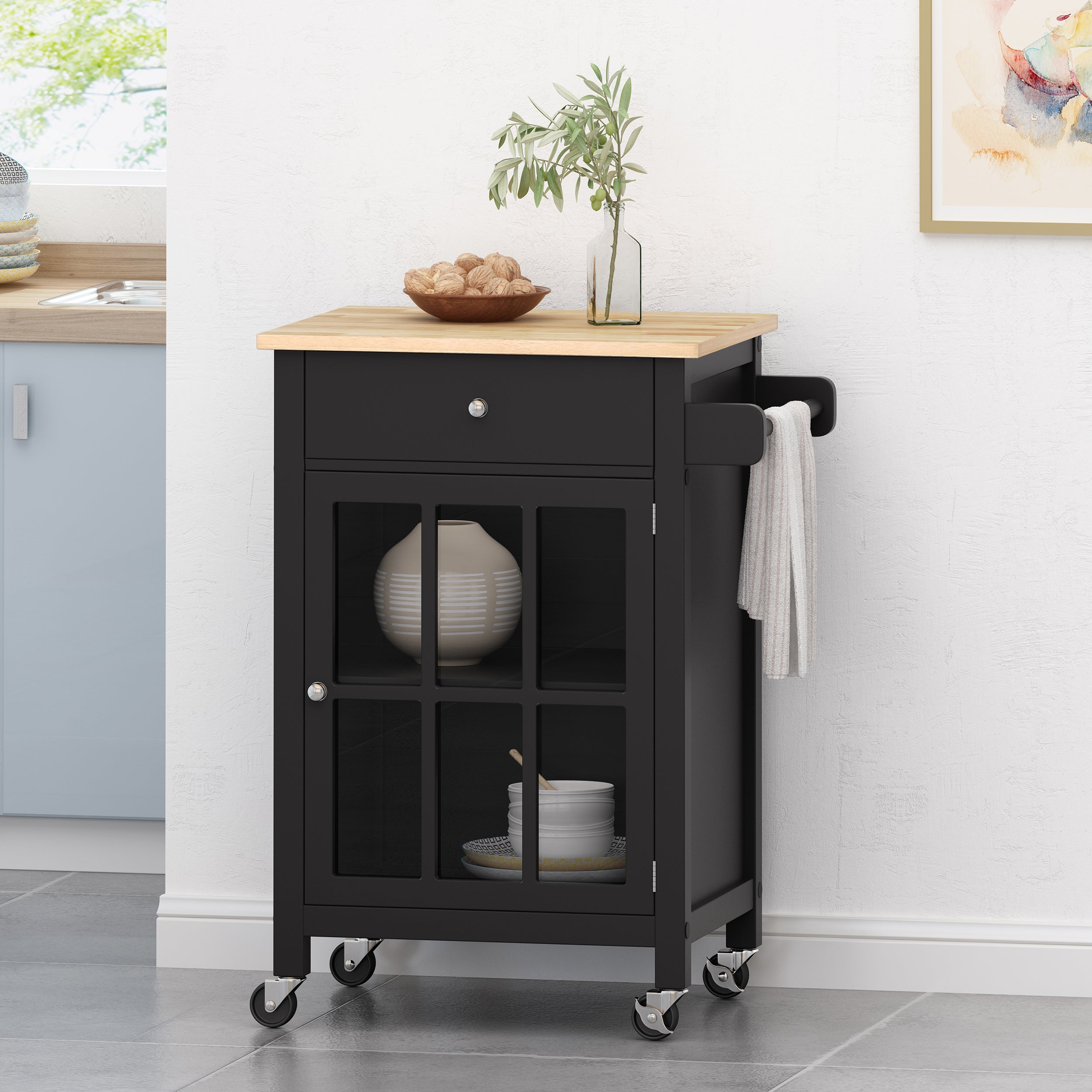 Medway Contemporary Glass Paneled Kitchen Cart