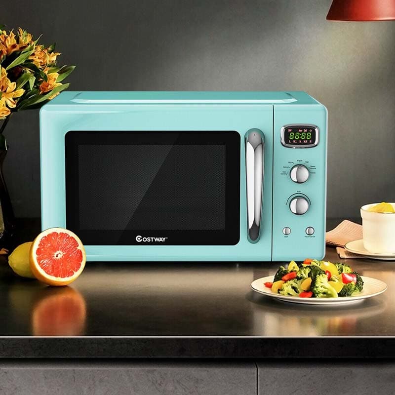 0.9Cu.ft Retro Countertop Microwave Oven, 900W with Defrost & Auto Cooking Function, Glass Turntable