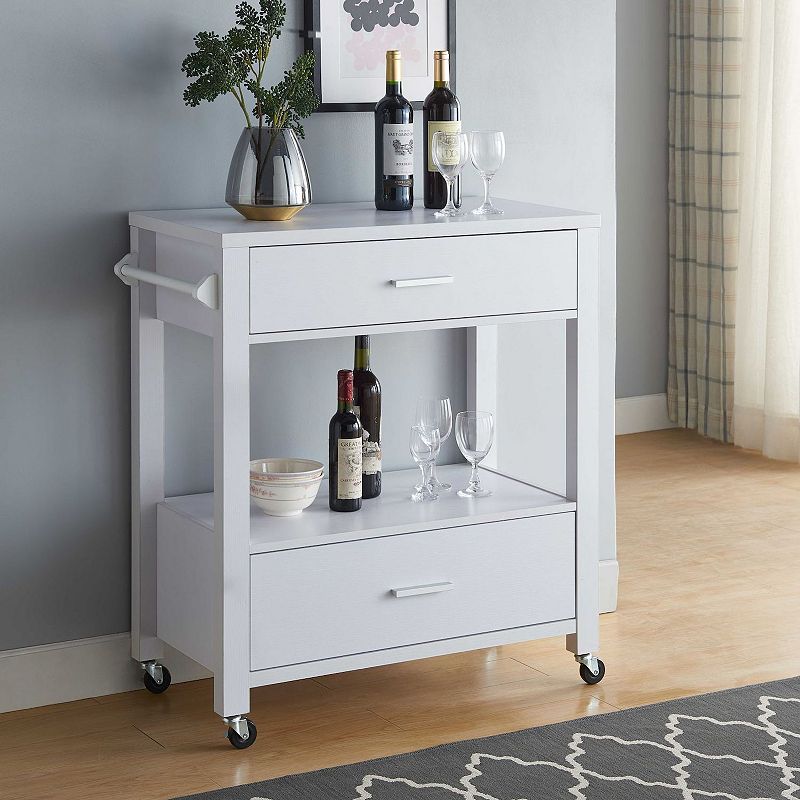 FC Design 4 Wheel Kitchen Cart with 2 Drawers and 2 Tier Display and Storage Unit