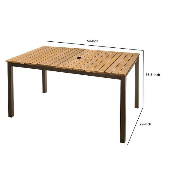 Ankia 59 Inch Outdoor Patio Dining Table，Slatted Top，Aluminium Brown