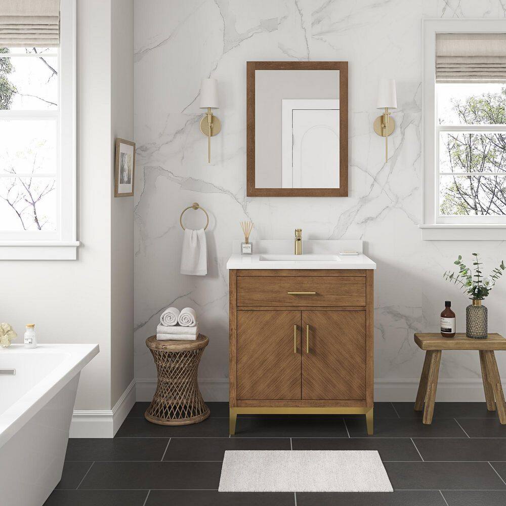 OVE Decors Diya 42 in. W x 22 in. D x 34.5 in. H Bath Vanity in Macchiato with White Engineered Marble Top 15VVA-LUDO42-16