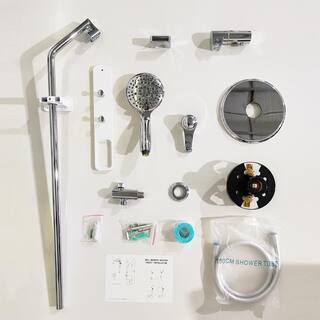 GIVING TREE 5-Spary Patterns with 3 Robe Hook 4 in. High-Pressure Wall Bar Shower Kit with Hand Shower and Valve In Chrome HDFFBT714A2-CH