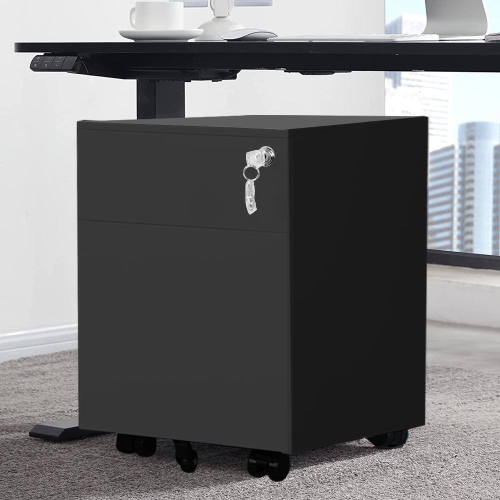 cadeninc Black Mobile Metal File Cabinet with 2-Drawer and Lock Fully Assembled SIN-LQW1-2406